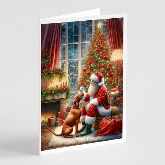 Vizsla and Santa Claus Greeting Cards Pack of 8 7 in x 5 in