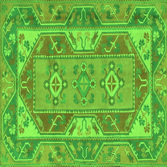 Ahgly Company Indoor Square Oriental Green Traditional Area Rugs, 6' Square