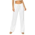 thumbnail image 3 of TRUBKH Linen Pants Women Straight Leg Lounge Trouser Cruise Pants Palazzo Pants Long Trousers Floral Belt Pants Paperbag Pant Boho Bottoms Plain Drawstring Trousers Gaucho Pant White S, 3 of 8