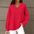 thumbnail image 2 of Women's Hoodless Sweatshirt Oversized Sweatshirt For Women V Neck Fleece Long Sleeve Pullover Casual Cute Sweatshirt 2025 Fall Clothes, Women's Hoodless Sweatshirt M, 2 of 9