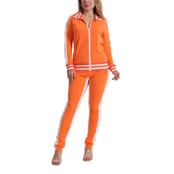 Women's 2 Piece Tracksuit Set Sexy Cold Shoulder Full Zip Jacket and Split Hem Jogger Pants Outfits S-2XL