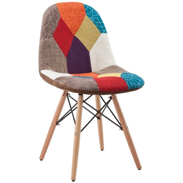 Hodedah Fabric Upholstered Multi-Color Patchwork Design Dining Accent