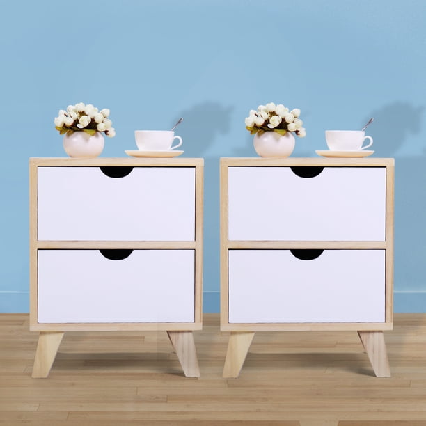 Jaxpety Set Of 2 18 H Mid Century Modern Nightstand Side Table With 2 Drawers Light Walnut And White Walmart Com Walmart Com