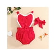 thumbnail image 2 of Gureui Toddler Infant Baby Girls Valentine's Day Clothes Set, Heart Printed Pattern Sleeveless Deep V-neck Romper and Headdress Outfit Set, 2 of 9