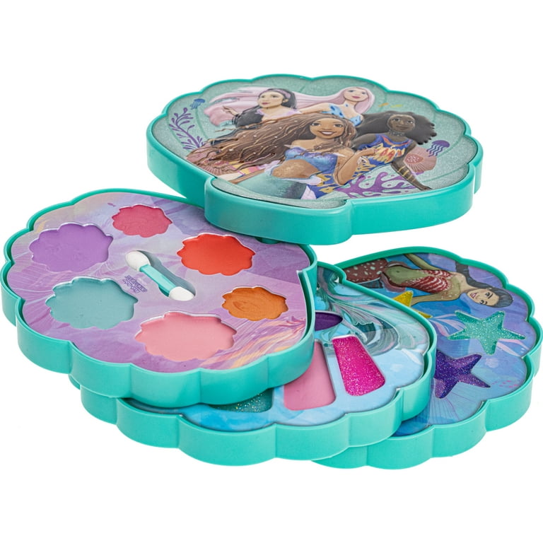 Townley Girl Disney The Little Mermaid Sparkly Cosmetic Makeup Set for Girls with Lip Gloss Nail Polish Nail Stickers - 11 pcs| Perfect for Parties