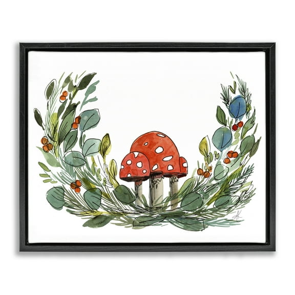 Stupell Industries Mushrooms & Greens Plants & Flowers Painting Black Floater Framed Canvas Art Print Wall Art, 21 x 17