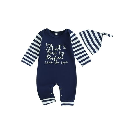

CocMouse Baby Boy Jumpsuit and Hat Set Long Sleeve Letter Print Romper Cap Kit