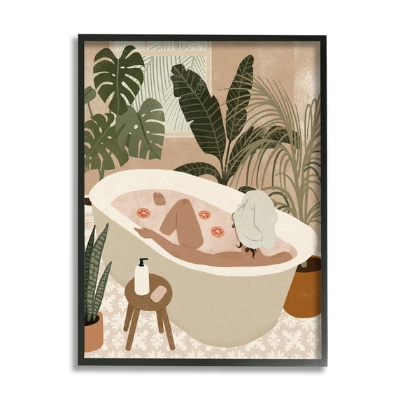 Stupell Industries Female Fruit Bath Tropical Palm Plants Black Framed, 16 x 20, Design by Victoria Barnes