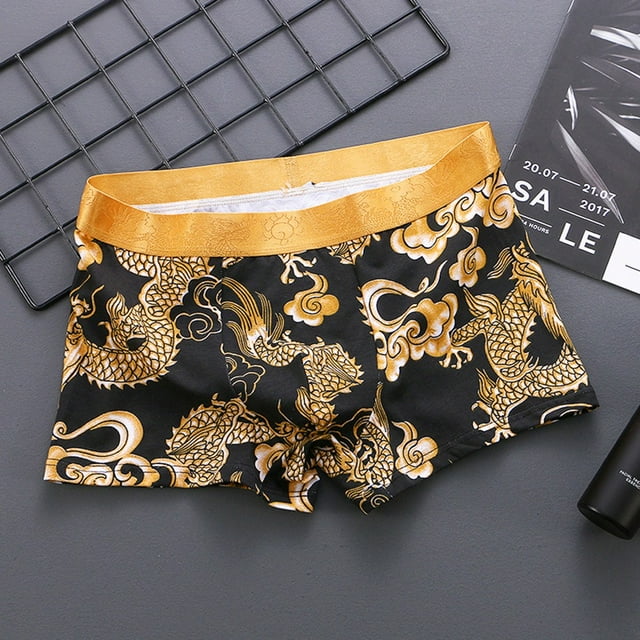 MYG Men Boxer Briefs Underwear Dragon pattern Loose Fit Comfortable Breathable