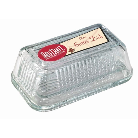 Tablecraft H122 Ribbed Glass Butter Dish