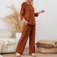 thumbnail image 5 of 3/4 Sleeve Pocket Pants Set, Women's Casual Long Sleeve Top and Lounge Pants Outfit, Solid Color Two Piece Set, Relaxing Gifts for Women | Sopatenor,Orange XL, 5 of 9