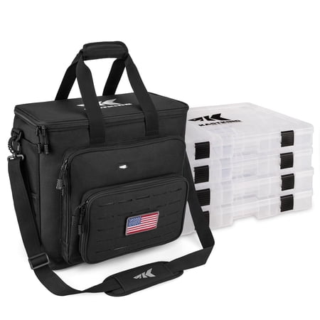 Karryall Fishing Tackle Bags With 4 * 3700 Trays For Saltwater Or Freshwater - Gear Storage Black