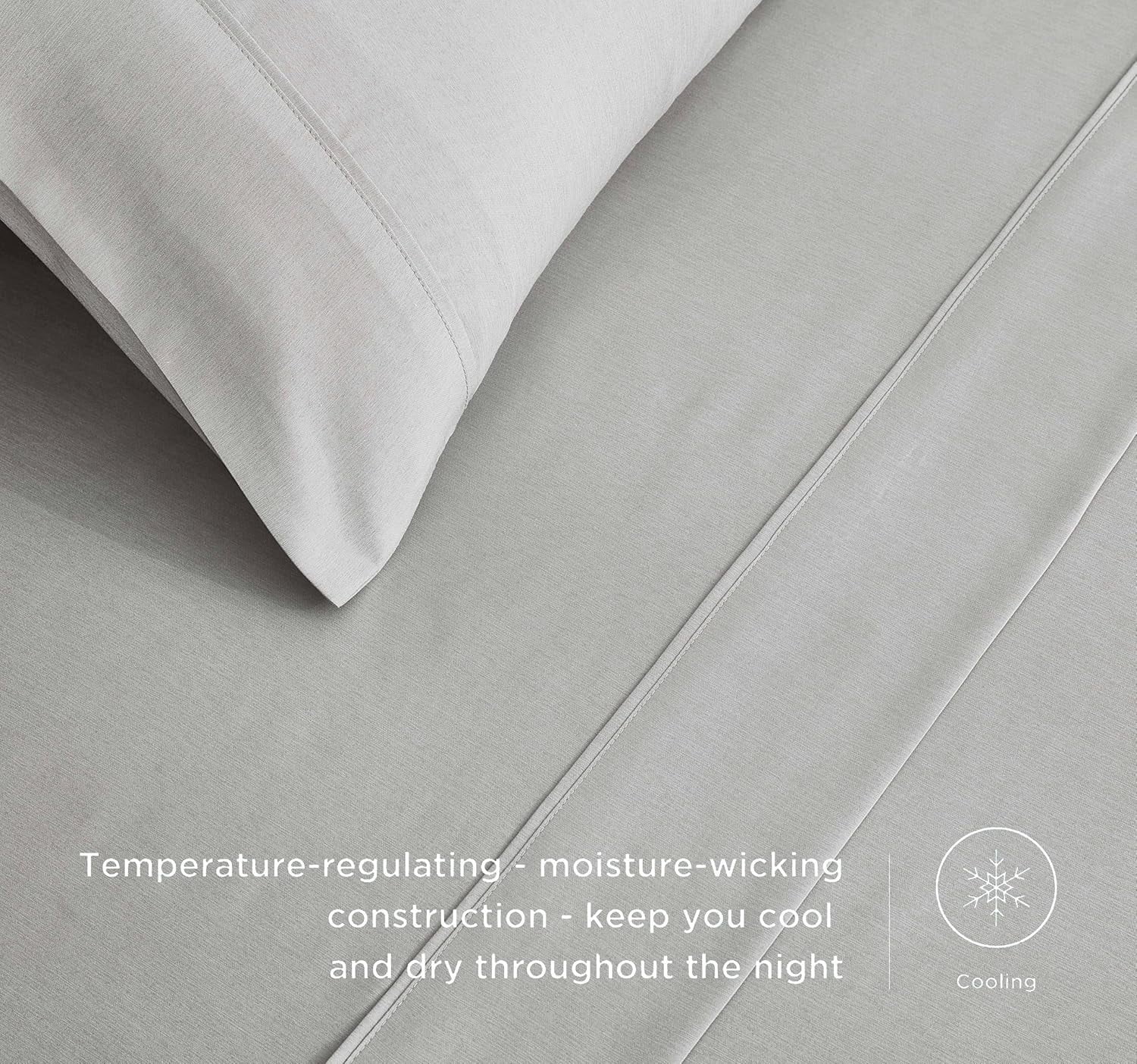 Chezmoi Collection 4-Piece Stone Washed California King Sheet Set, Rayon Derived from Bamboo & Polyester Blended, Breathable & Cooling 15-Inches Deep Pocket Sheets & Pillowcases Set, Light Gray