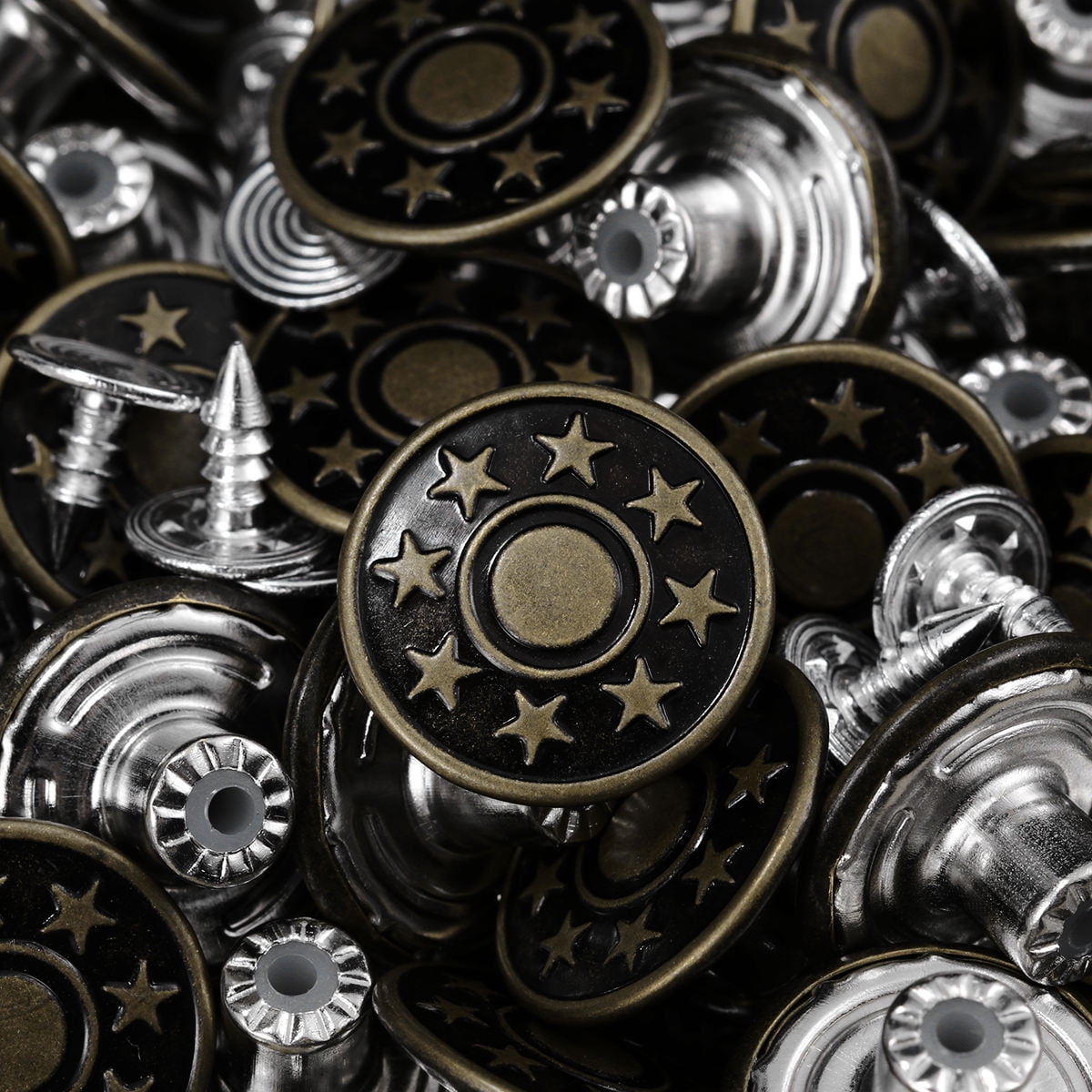 Mobutofu 50Pcs Star Pattern Jeans Tack Buttons in Dark Green Metal for Easy Sewing-Free Use