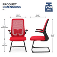 thumbnail image 3 of MoNiBloom Set of 2 Ergonomic Office Chair, Mesh Reception Seat with Lumbar Support & Flip-Up Arms for Waiting Room, Red, 3 of 11