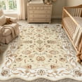 thumbnail image 3 of Moynesa 5'x7' Vintage Floral Area Rugs for Living Room, Scalloped Non Slip Washable Rug for Bedroom, Distressed Farmhouse Accent Carpet for Dining Room Sunroom Nursery, Cream Beige, 3 of 12