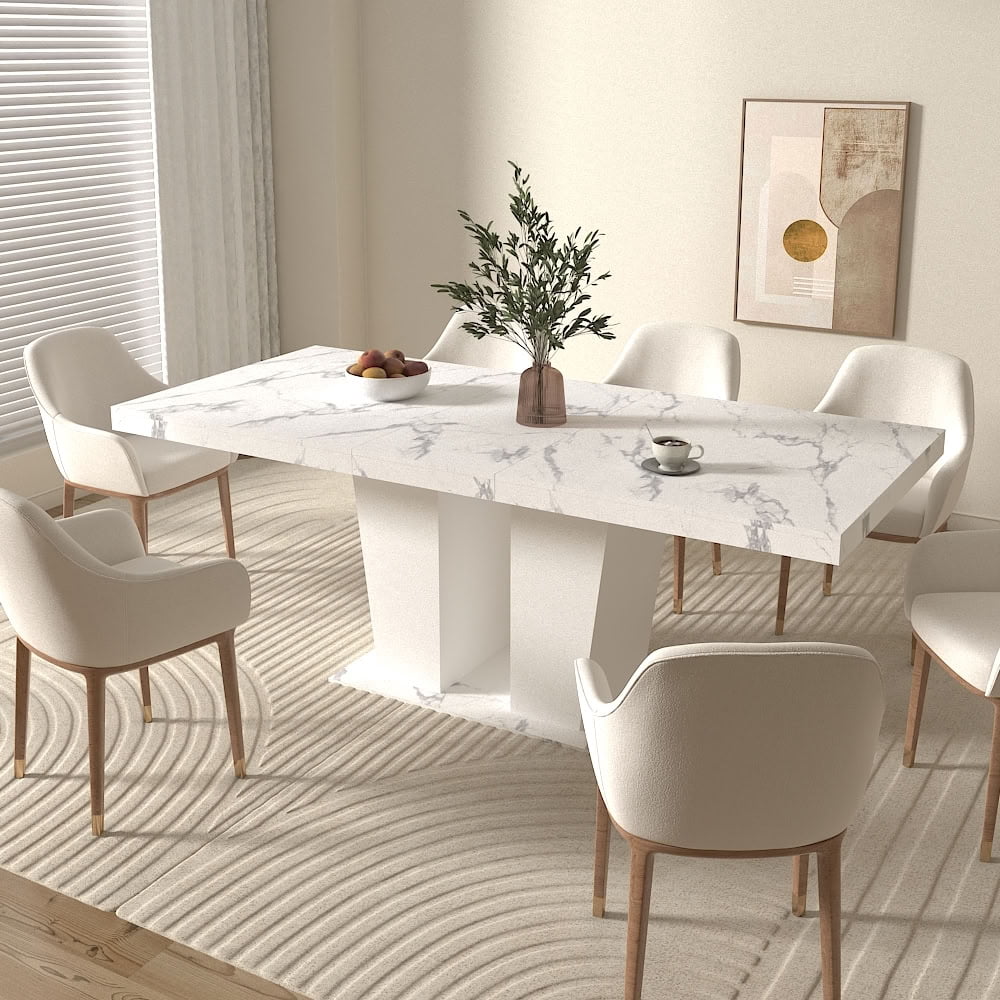 MAYEERTY Expandable Rectangular Dining Table for 6 to 10 People, Extendable Kitchen Dining Table with Hidden Built-in Extension Panel, Sfor Dining Room, Apartment, Kitchen, Family Gathering Furniture