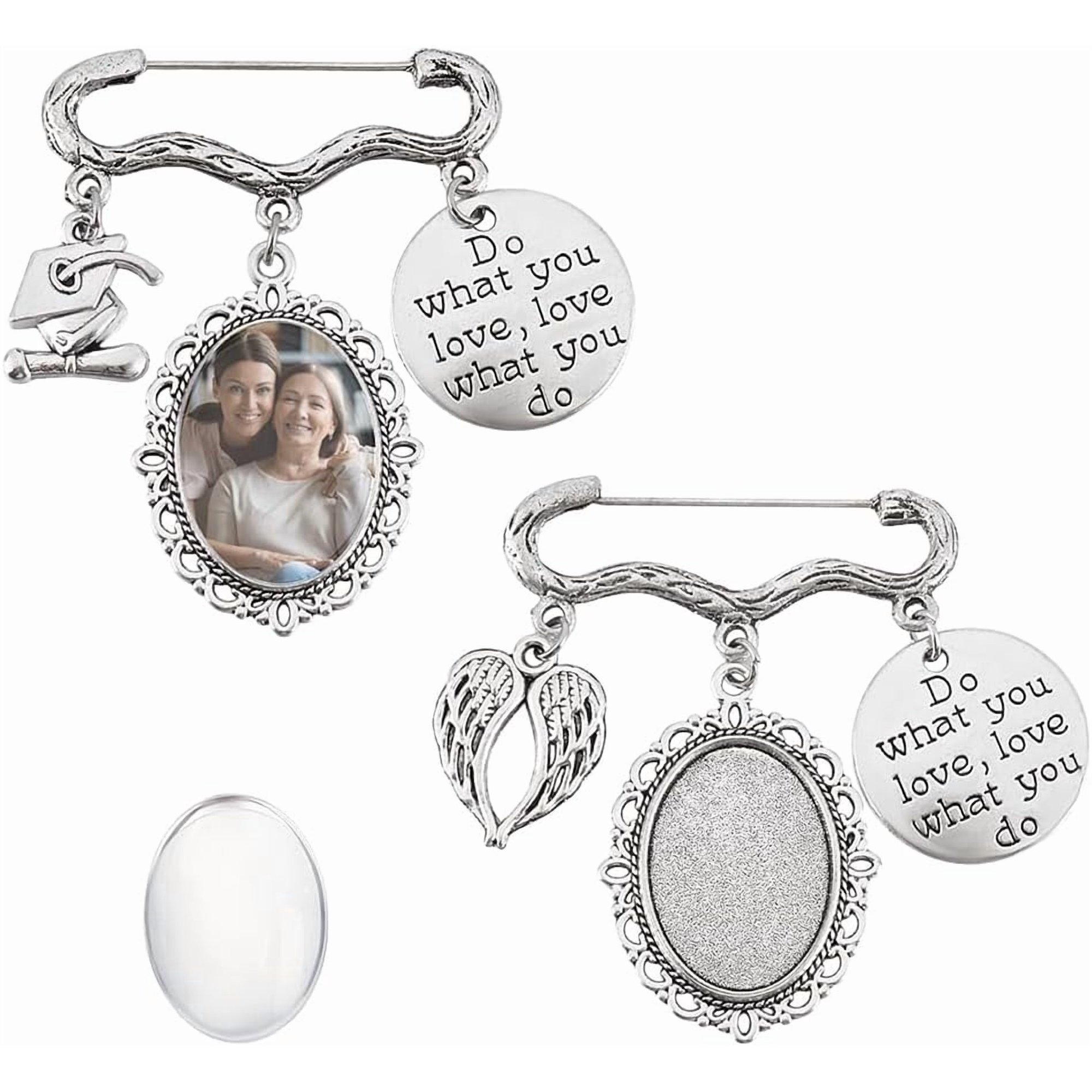 2pcs Pin Photo Charm 2 Styles Memorial Photo Charm Graduation Memorial Charm Brooch Memorial Charm Lapel Charm Gifts for Friends Daughter Mom Bridal Shower Wedding Bachelor Party Ceremony diy