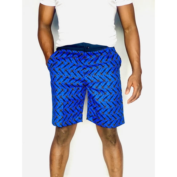 6Aprilmen Blue Ankara Casual Shorts Classic Relaxed Drawstring Cotton Drawstring Waist Beach Casual  Shorts with Pockets Sz 40