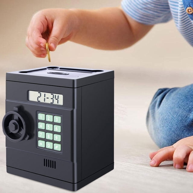 Alcancía Electrónica para Niños Hugo Resistente con Contraseña Portátil Juguete Negro