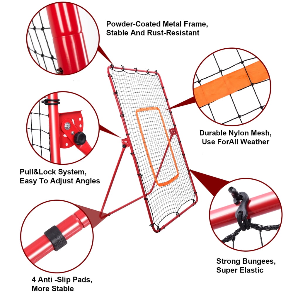 PWTOOL Portable Rebound Net for Baseball & Volleyball, Foldable 6x3.6 Ft/180x110cm Rebound Trainer with Angle Adjustment