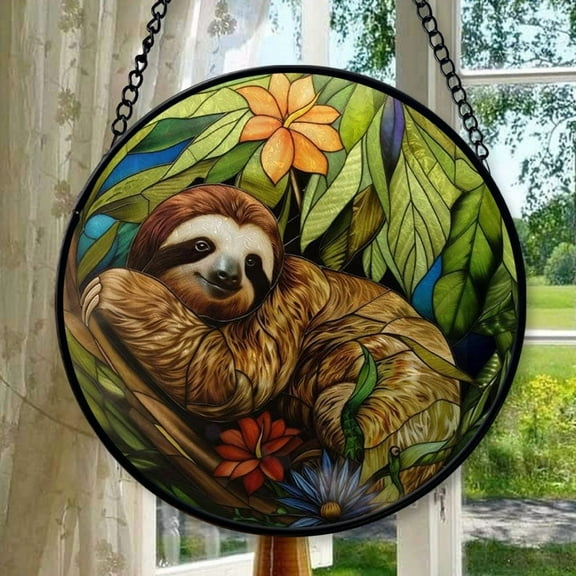 Sloth: Stained Glass-Style Christmas Ornament - Made With Real Glass, Stained Glass Ornament 2025, Holiday Decoration, Seasonal Keepsake Gift, Unique Collectible, Window Hanging,