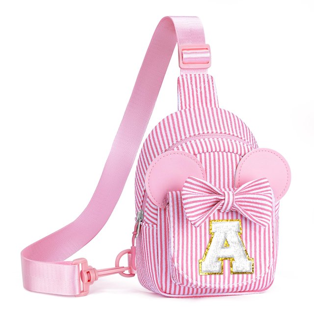 Bolso bandolera infantil QLOVEA rosa con inicial, 20 x 13 x 7 cm