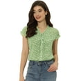thumbnail image 1 of blusa de gasa con cuello en V de manga corta suelta para mujer Verde Claro S, 1 of 6