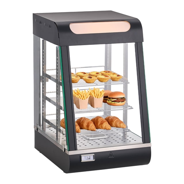 KFFKFF 3-Tier Commercial Food Warmer Display, 800W Food Display Warmer with LED Light, Top Storage and Adjustable Shelves, 86℉~185℉ Steam Heating, 60 Qt /57L