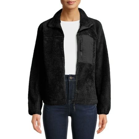 Time and Tru Women's and Plus Full-Zip Faux Sherpa Jacket