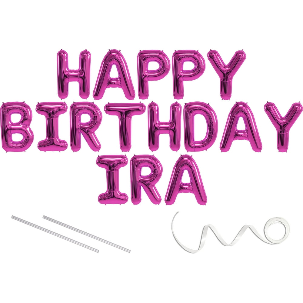 Ira, Happy Birthday Mylar Balloon Banner Pink 16 inch Letters