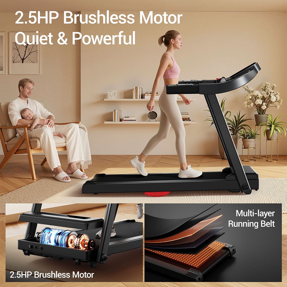 ROBORE P9 Folding Treadmill for Home Gym with LED Screen, 2.5HP Ultra-Quiet Motor Compact Running Machine with Monitor & Shock Absorption, Space-Saving Foldaway Design, 0.6‑7.5 MPH Adjustable Speed