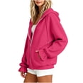 thumbnail image 5 of KTFgvq Women's Zip Up Hoodie Jacket, Oversized Casual Sweatshirt, Drop Shoulder Full Zip Top for Vacation Work Leisure, Hot Pink L, 5 of 6