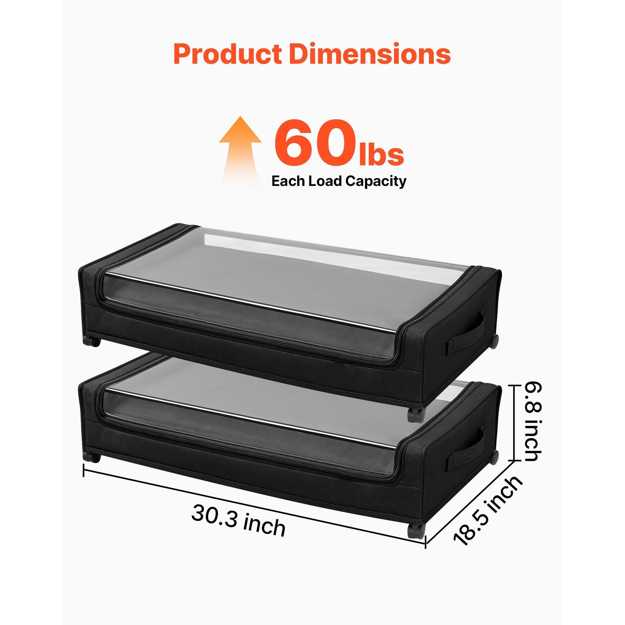 Under Bed Storage with Wheels, 28.94" x 15.75" x 4.33", 60 lbs Capacity, Clear Top, 360° Casters, for Clothes Shoes Toys