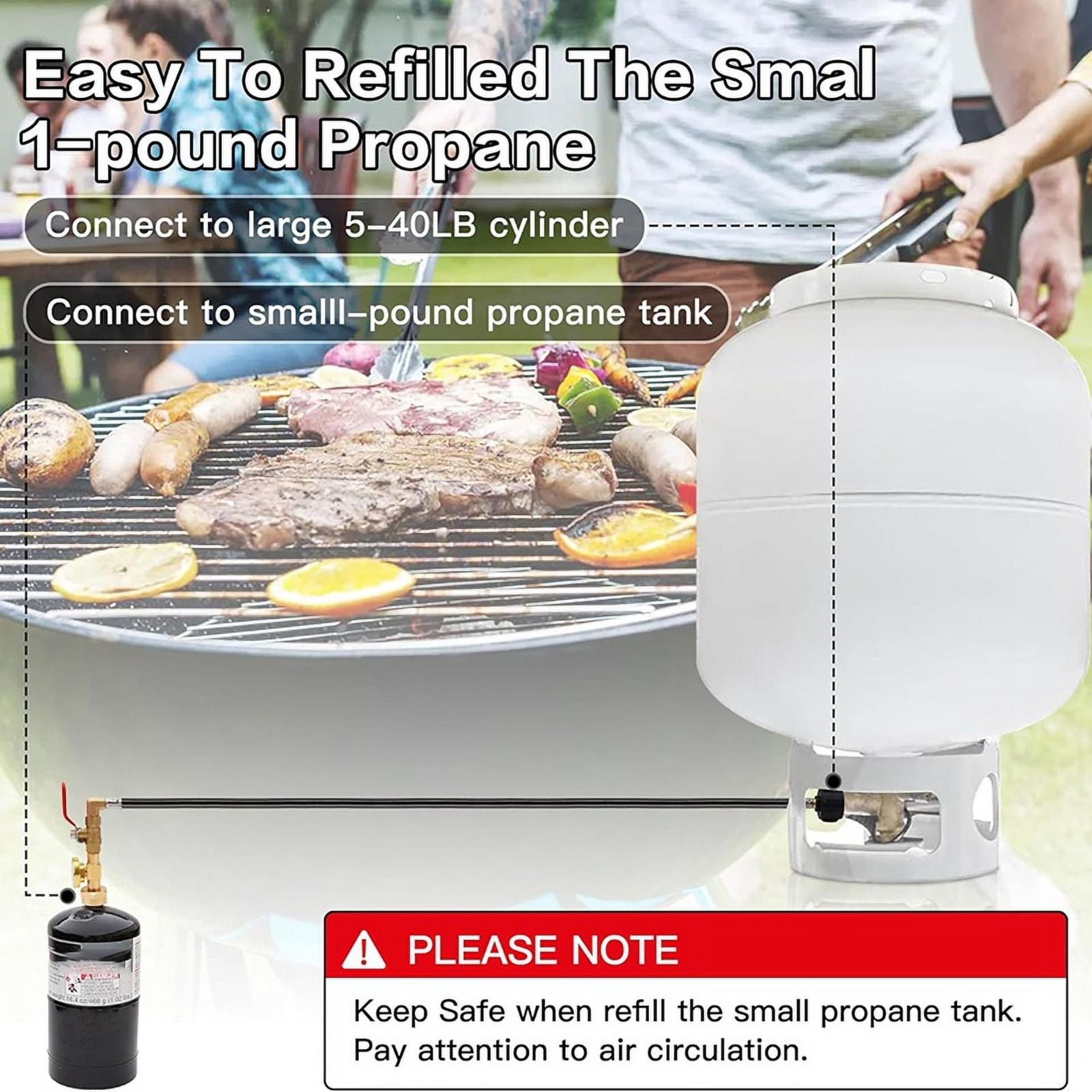 Symkmb 36Inch Propane Refill Adapter Hose,High Pressure Camping Grill(/Type1 Inlet) 1LB Propane Gas Tank Adapter Connector PVC+Brass Black