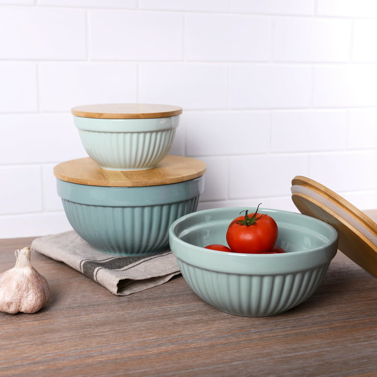 Better Homes & Gardens 3 Piece Ceramic Mixing Bowl Set, Aqua