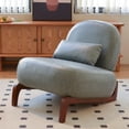 thumbnail image 2 of Cute Blue Faux Leather Accent Chair with Solid Wood Legs and Soft Cushion | Armless Reading Chair for Living Room, Bedroom, Apartment, Waiting Room, Balcony, 2 of 10