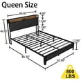 thumbnail image 2 of US Queen Size Bed Frame Charging Station Upholstered Headboard Metal Platform, 2 of 8
