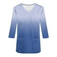 thumbnail image 4 of Xfvqtps Scrub Tops for Women Gradient Soft V-Neck 3/4 Sleeve Scrubs Comfortable Nursing Uniforms New Fashion Casual Printed T-shirt Nursing Clothes Top Working Uniforms with Pockets Blue, 4 of 5