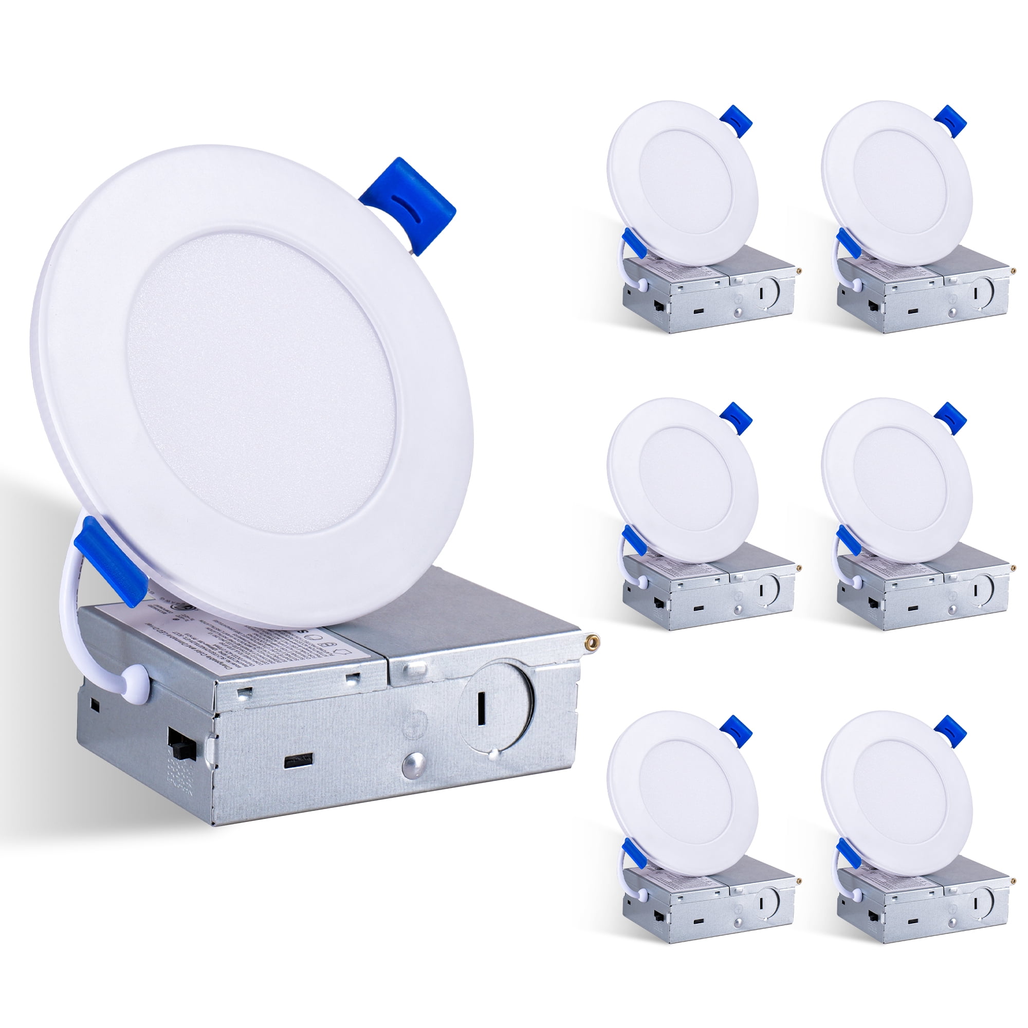 Miniyam 6 Pack 4" White LED Recessed Light with Night Light, Dimmable, 2000K-5000K 6CCT, 800LM 9W, Ultra-Thin Canless for Bedroom/Living Room/Kitchen