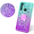 thumbnail image 3 of Phone Cover Compatible for Moto One Fusion Case Liquid Floating Quicksand with Diamond Ring Stand for Magnetic Car Mount and Lanyard - Purple on Teal, 3 of 5