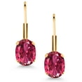 thumbnail image 2 of Gem Stone King Pink Tourmaline Yellow Gold Plated Leverback Earrings for Women (1.70 Cttw, Gemstone October Birthstone, Oval 7X5MM), 2 of 4