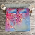 thumbnail image 3 of Ambesonne Japanese Quilted Bedspread Set 3 Pcs, Sakura Spring, Queen Size, Pink Blue, 3 of 3