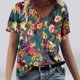 thumbnail image 2 of Tops Florales para las Mujeres, Casual V-Cuello Camiseta de Manga Corta Blusa de Moda Hecha de Estante de Imitación para Toda la Temporada de Uso Diario, Tops Cortos para las Mujeres, 2 of 4