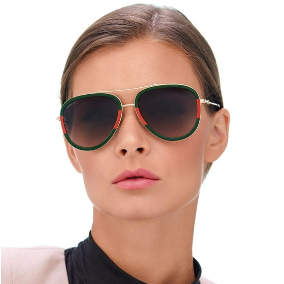 Gucci Women's Aviator Sunglasses with Grey Lenses, Green/Red