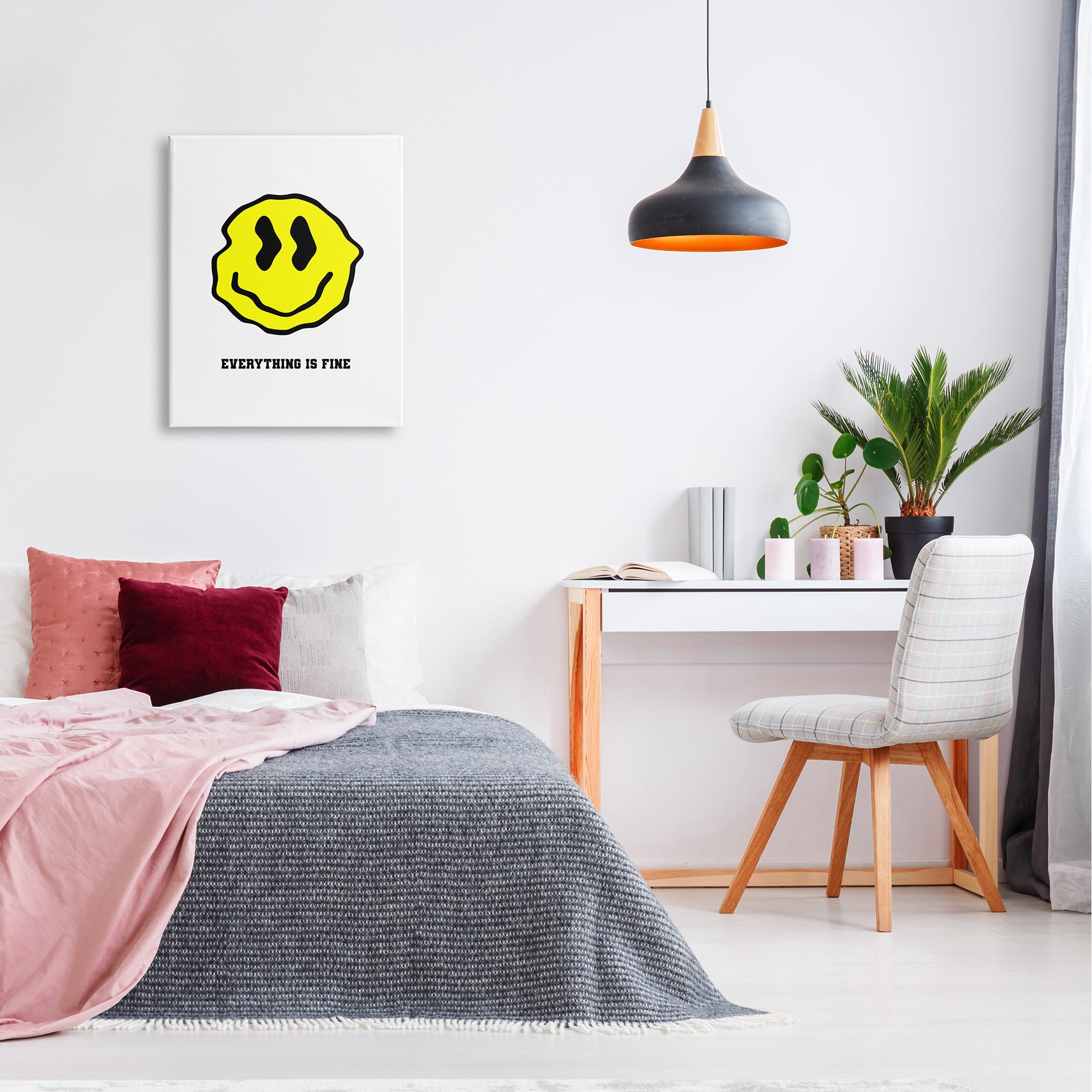 Stupell Industries Everything is Fine Smiley Abstract Painting Gallery Wrapped Canvas Art Print Wall Art, 24 x 30