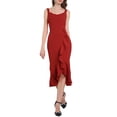 thumbnail image 1 of Vestido midi de cola de pez sin mangas con escote corazón elegante y con volantes para mujer Inspire Chic XL rojo, 1 of 4