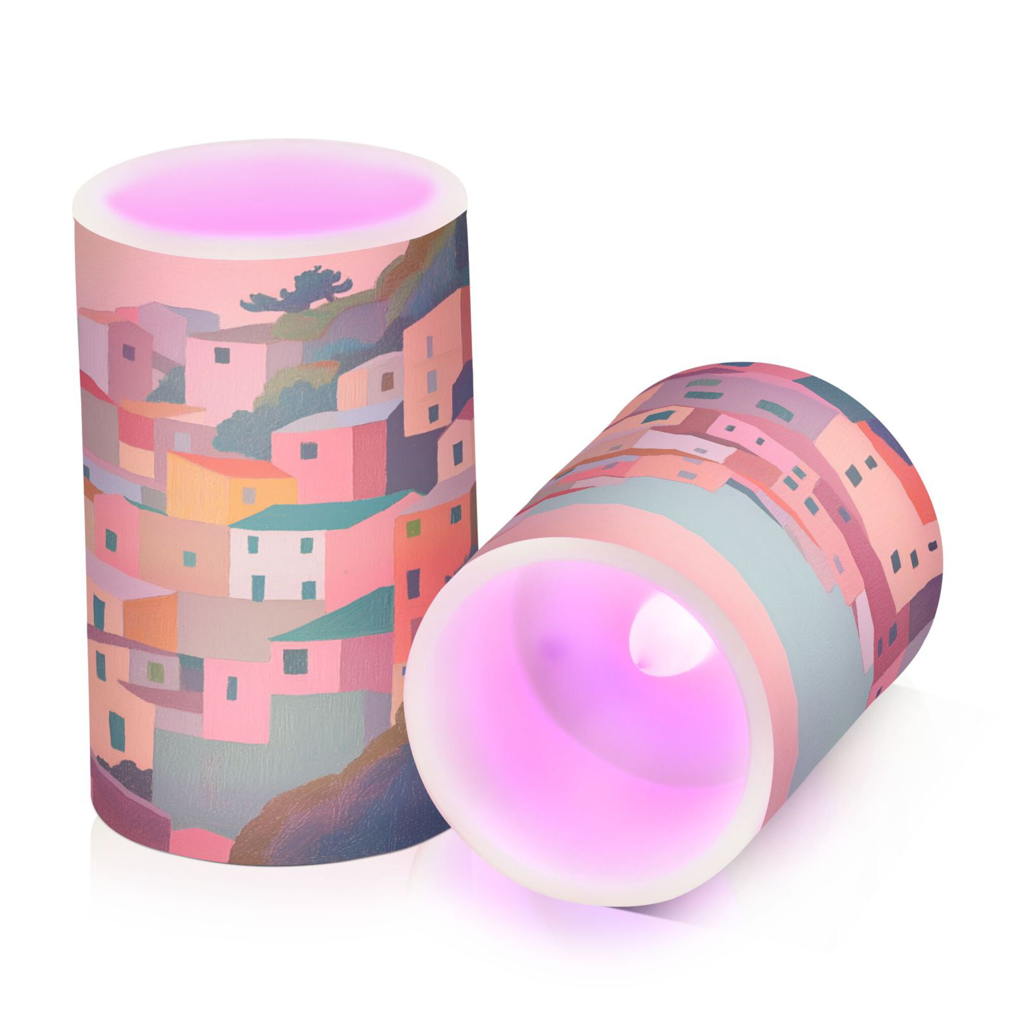 Yayeee Flameless Candles with Remote Flickering Battery Operated Multi Color Changing, Cityscape Painting