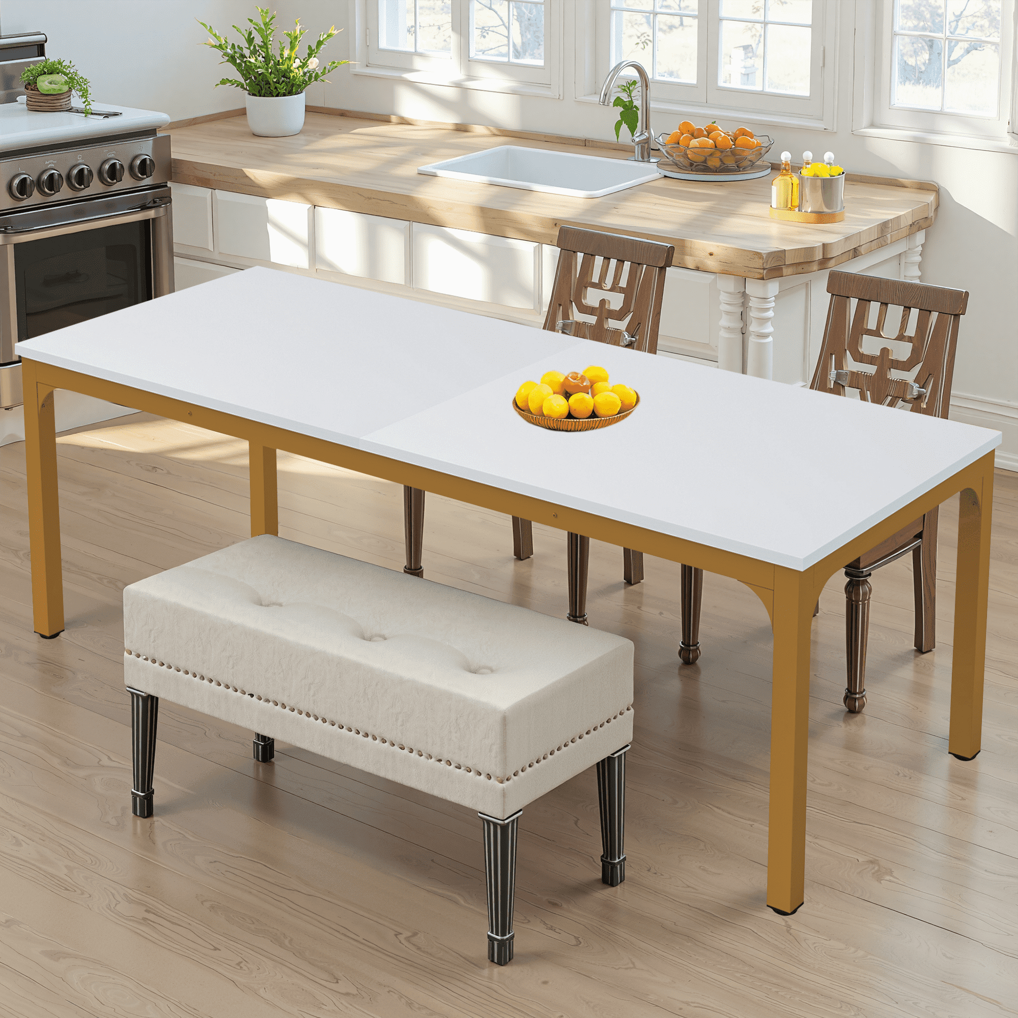 MAYEERTY 78.7 Inch Dining Table, 6-8 Seater Rectangular Table with 25mm MDF Board & Heavy Duty Metal Frame