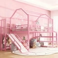 thumbnail image 3 of Bellemave Loft Bed with Slide and Stairs,Full Size House Bed with Storage Shelves,Metal Playhouse Loft Beds Frame with Large Space Underneath (Pink）, 3 of 8